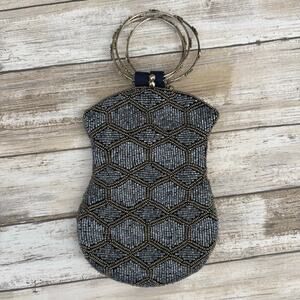 David Jeffery Beaded Mobile Handmade Bag Blue‎ Silver Honeycomb Bangle Purse